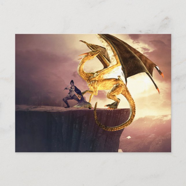 Postal Dragón Dorado de Fantasía (Anverso)