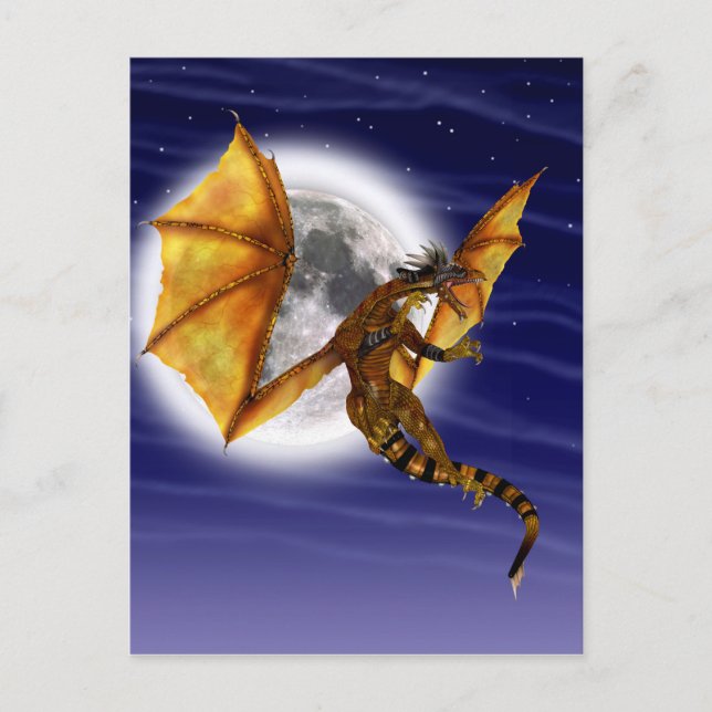 Postal Dragón Dorado Mítico Fantasía Creatura Cielo Púrpu (Anverso)