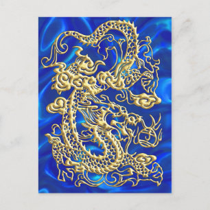 Postal Dragón Dorado Repujado