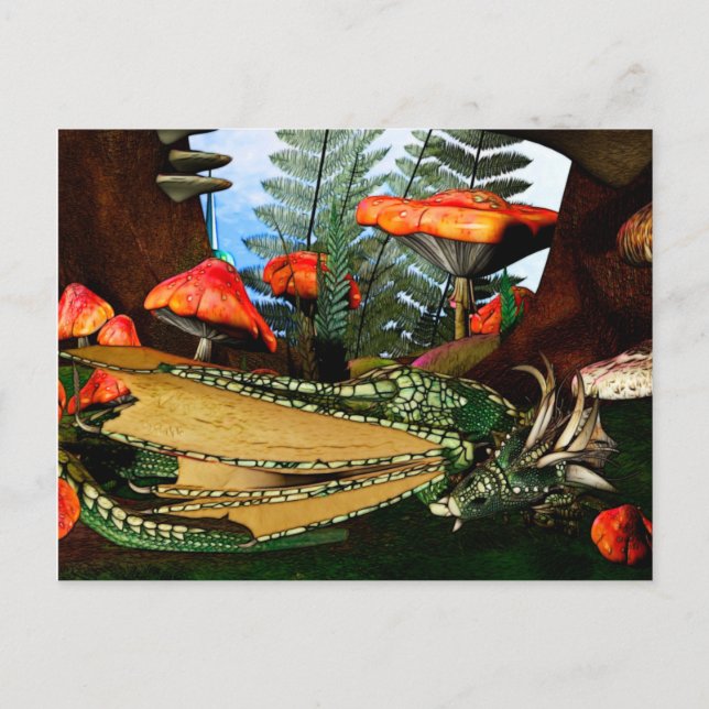 Postal Dragón durmiente Fantasía Arte (Anverso)