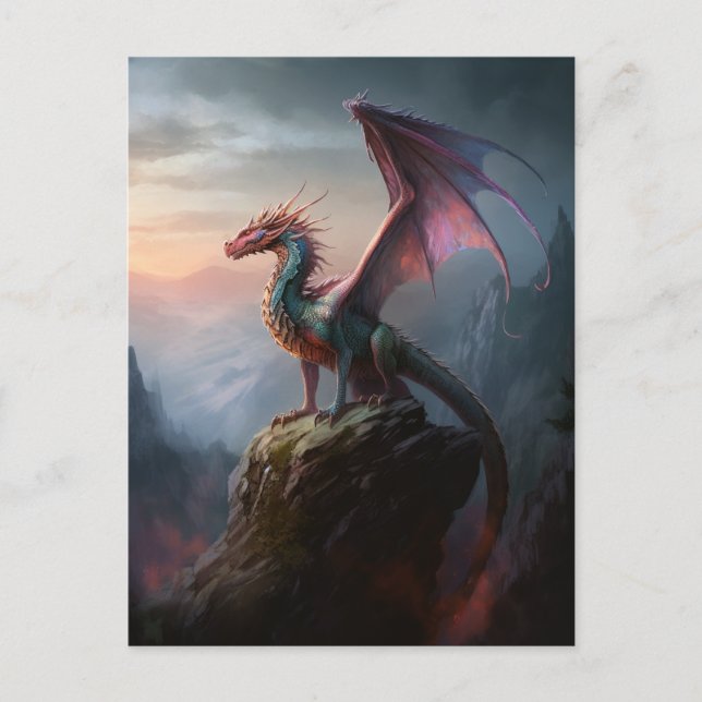 Postal Dragón En Una Postcarta De Arte Fantastico En Un A (Anverso)