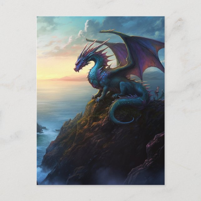 Postal Dragón En Una Postcarta De Arte Fantastico En Un A (Anverso)