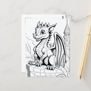 Postal Dragon Fantasía Estilo del libro de colores blanco