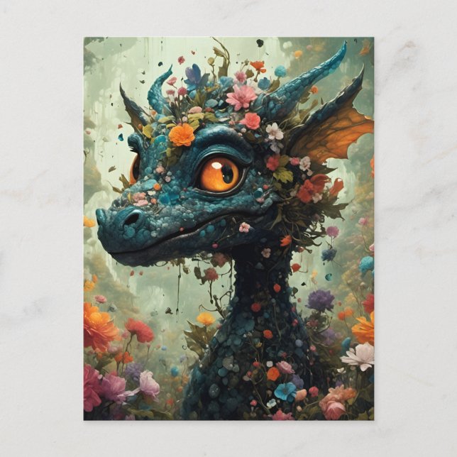 Postal Dragón floral (Anverso)