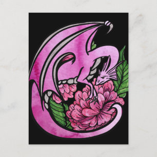 Postal Dragón Floral Flores Rosa Caliente Geek Girl