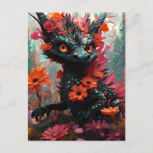 Postal Dragón floral negro