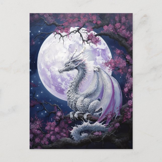 Postal Dragon Full Moon Purple Fantasy Art Postcard (Anverso)