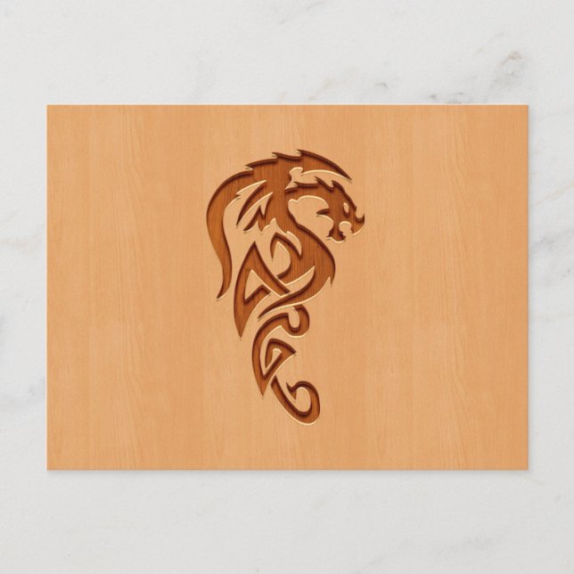 Postal Dragón grabado en efecto madera (Anverso)