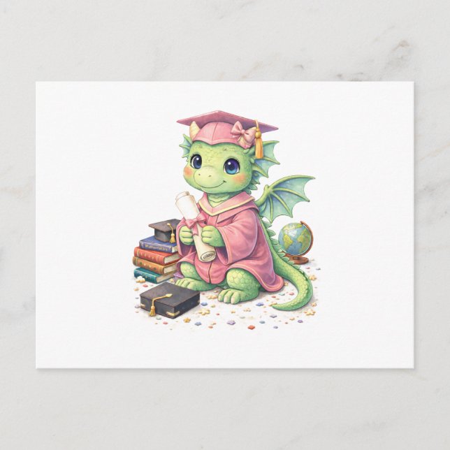Postal Dragón Graduado Caprichoso con Diploma (Anverso)
