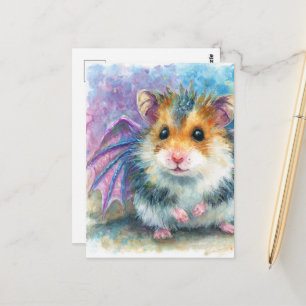 Postal Dragón Hámster Dulce Acuarela