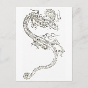 Postal Dragón japonés, dragón, fantasía, dibujo