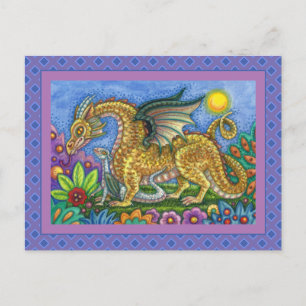 POSTAL DRAGÓN MEDIEVAL Y JÓVENES, COLORIDOS JARDÍN DE ART