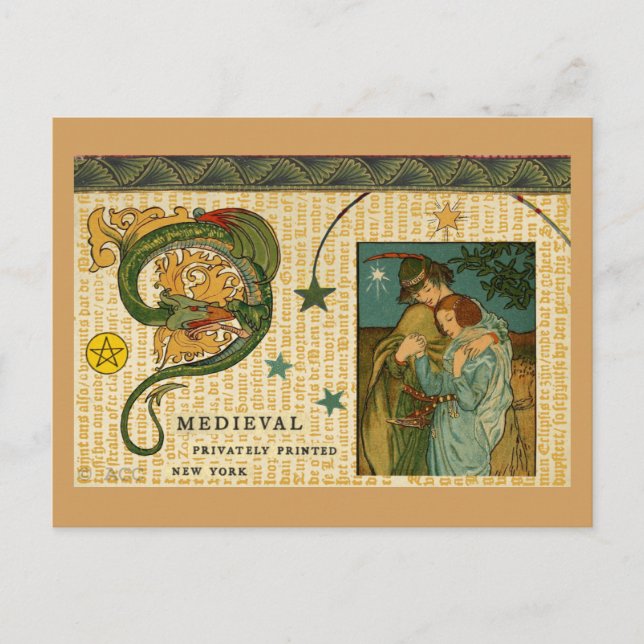 Postal Dragón medieval y pareja (Anverso)