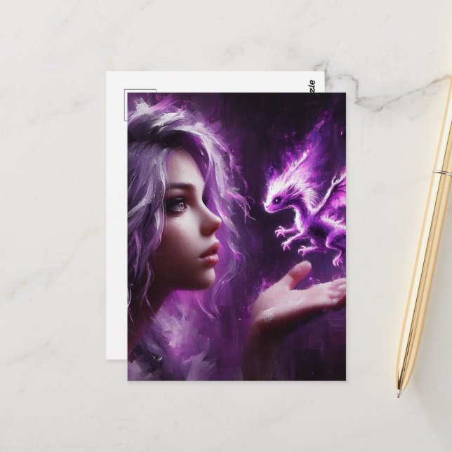 Postal Dragón morado de bebé (Anverso/Reverso In Situ)