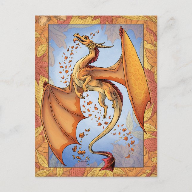 Postal Dragón naranja del arte de la fantasía natural del (Anverso)