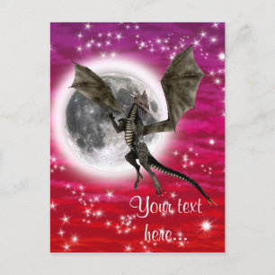 Postal Dragón Negro - Criatura Fantástica Mítica Cielo Ro