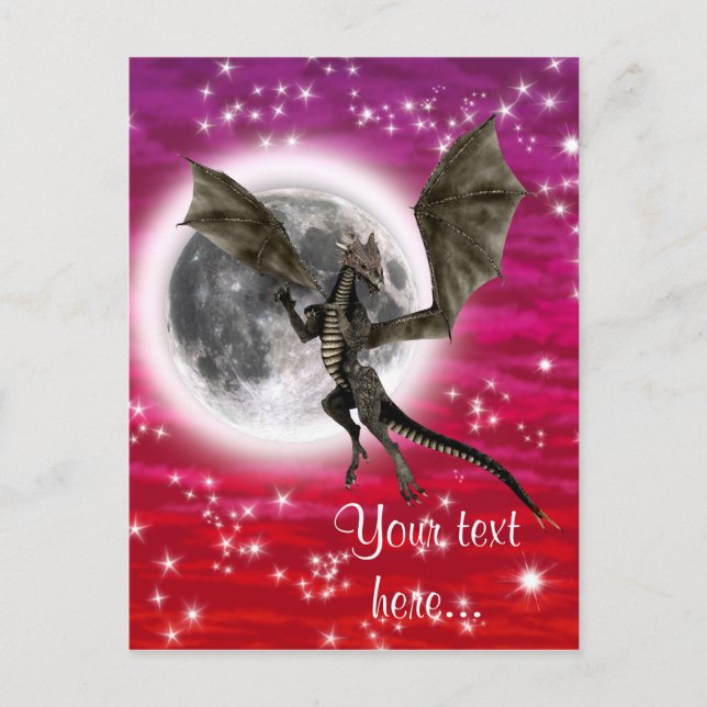 Postal Dragón Negro - Criatura Fantástica Mítica Cielo Ro (Anverso)