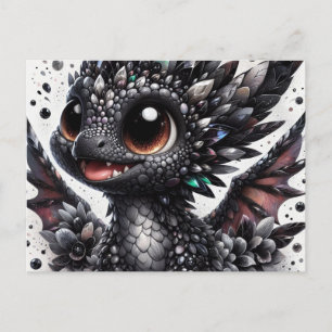 Postal Dragón negro de bebé adorable
