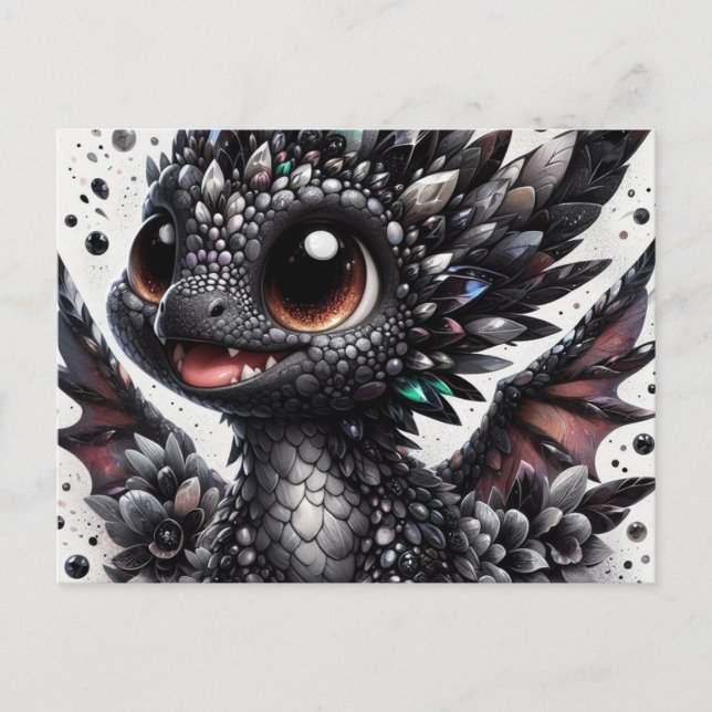 Postal Dragón negro de bebé adorable (Anverso)