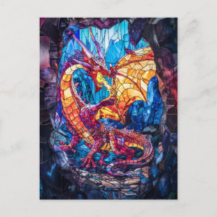 Postal Dragón que respira fuego en cueva