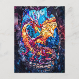 Postal Dragón que respira fuego en cueva