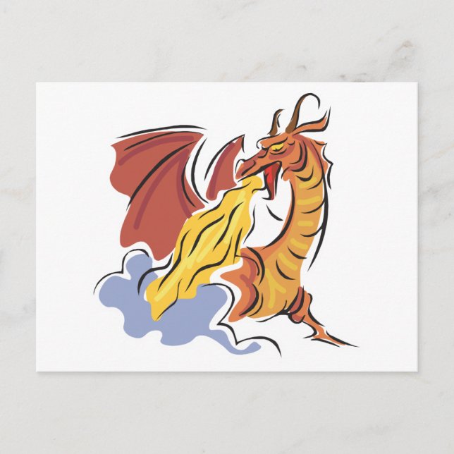 Postal dragón rojo que escupe fuego (Anverso)