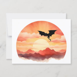Postal Dragon Silhouett contra el atardecer