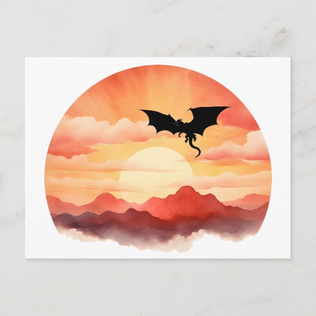 Postal Dragon Silhouett contra el atardecer (Anverso)
