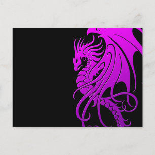 Postal Dragón tribal volador - morado sobre negro