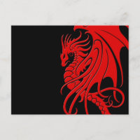 Dragón tribal volador - rojo sobre negro