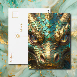 Postal Dragón Turquesa y Dorado | Manteniéndose en Contac