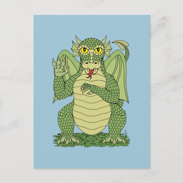 Postal Dragón verde lindo (Anverso)