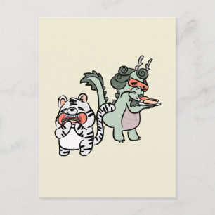 Postal Dragón verde tigre blanco