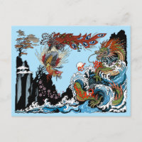 Dragón verde y Feng Huang. Ilustración