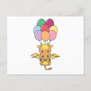 Postal Dragon vuela Con Globos Coloridos