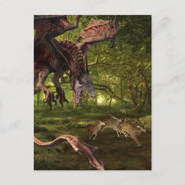 Postal Dragón Wyvern rojo en el bosque (Anverso)