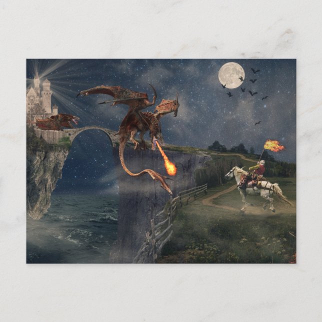 Postal Dragón Wyvren Rojo VS Knight (Anverso)