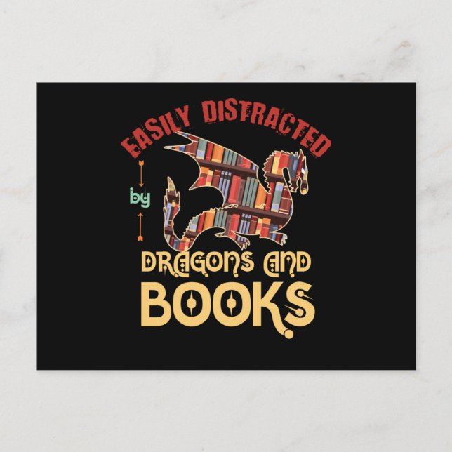 Postal Dragón Y Libros (Anverso)