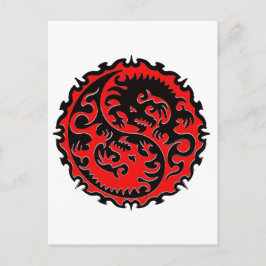 Postal Dragón Yin Yang rojo y negro