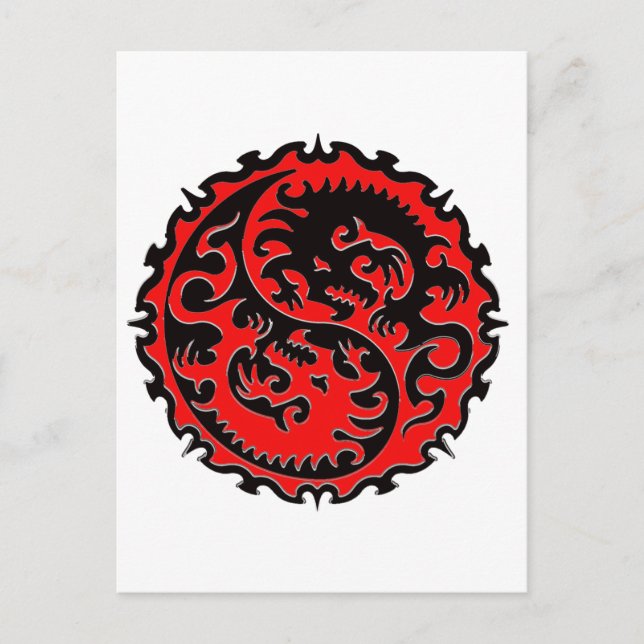 Postal Dragón Yin Yang rojo y negro (Anverso)