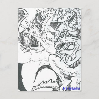 Postal Dragones Blancos Y Negros De Fantasía
