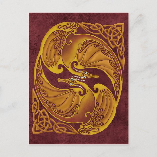 Postal Dragones celtas ornamentales (Anverso)