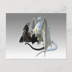 Postal Dragones de Fantasía en Blanco y Negro 