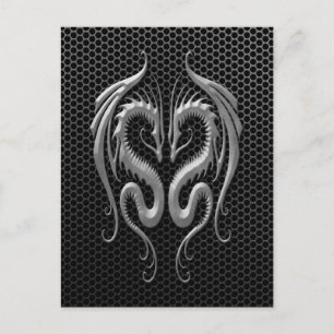 Postal Dragones gemelos con efecto de malla de acero