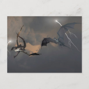Postal Dragones luchando en nubes de tormenta