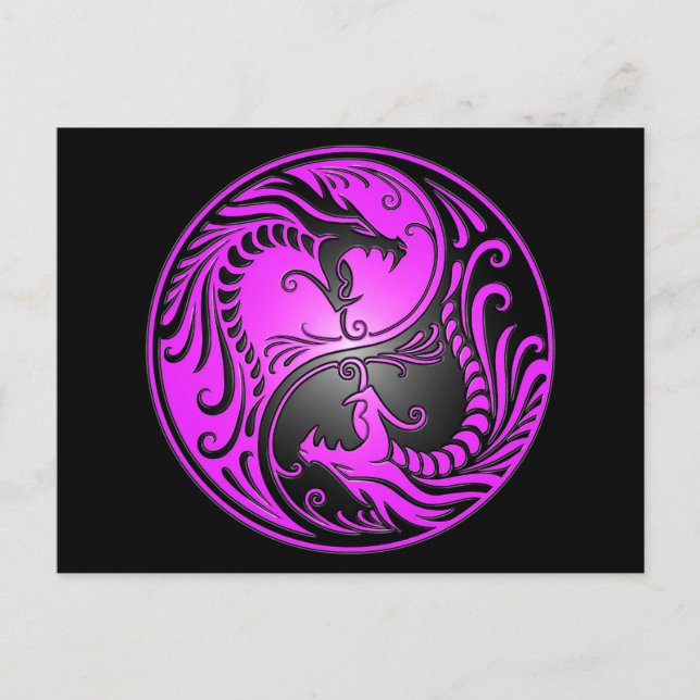 Postal Dragones Yin Yang, morado y negro (Anverso)
