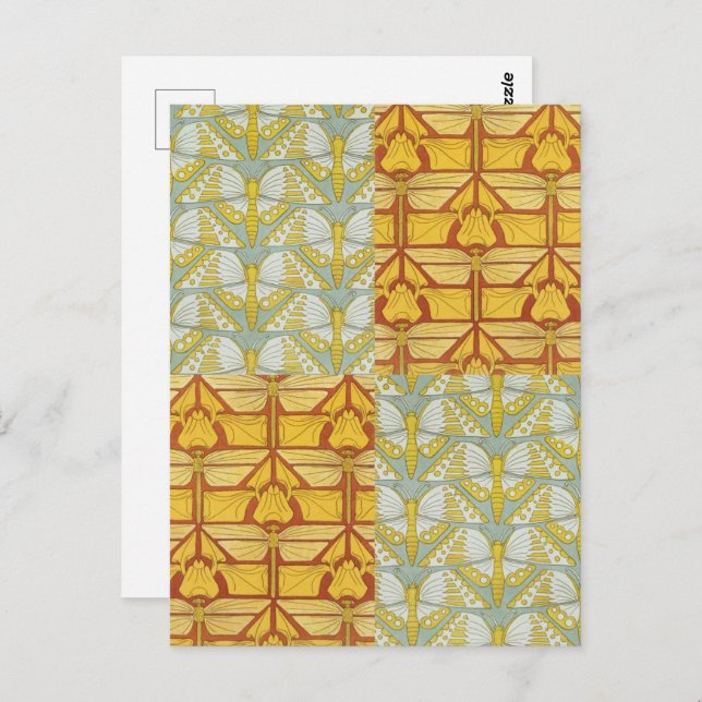 Postal Dragonflies Butterflies Art Nouveau (Anverso / Reverso)