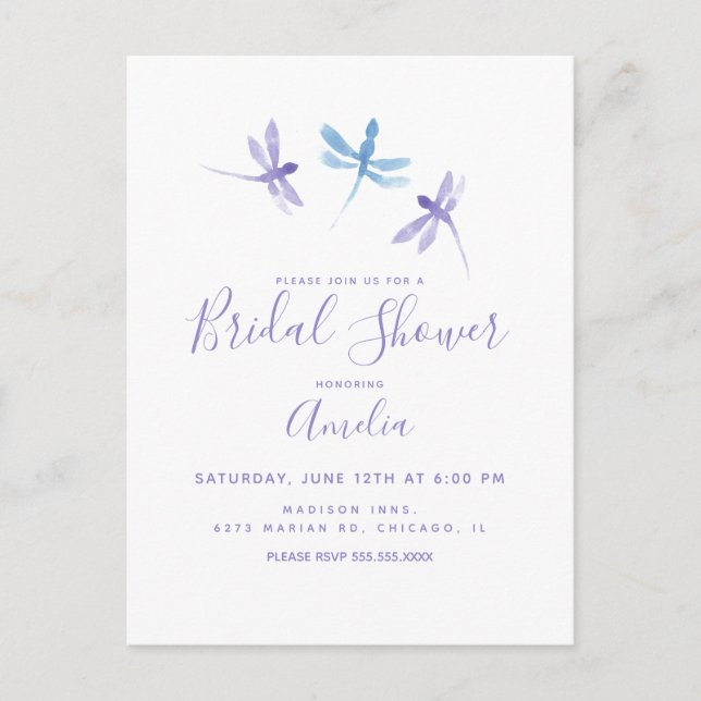 Postal Dragonflies Pintada Púrpura Azul Ducha de novia (Anverso)