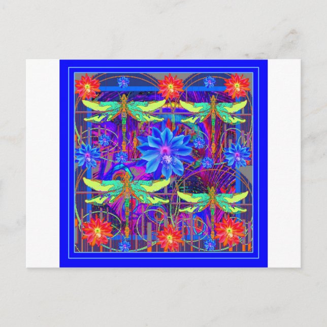 Postal Dragonflies Tropical Regalos de flores azules (Anverso)