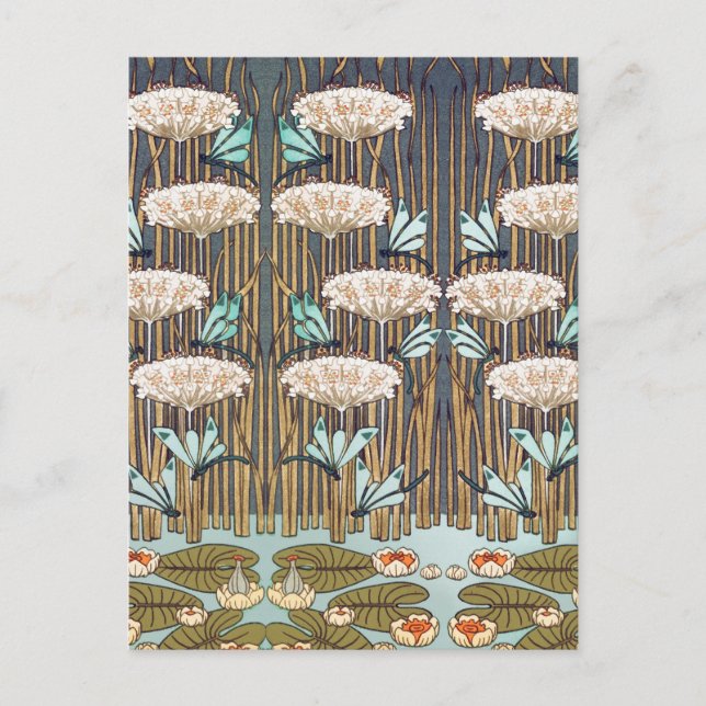 Postal Dragonflies Water Lilies Marsh Art Nouveau (Anverso)